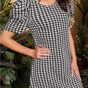 Elegant Black and White Houndstooth Dress